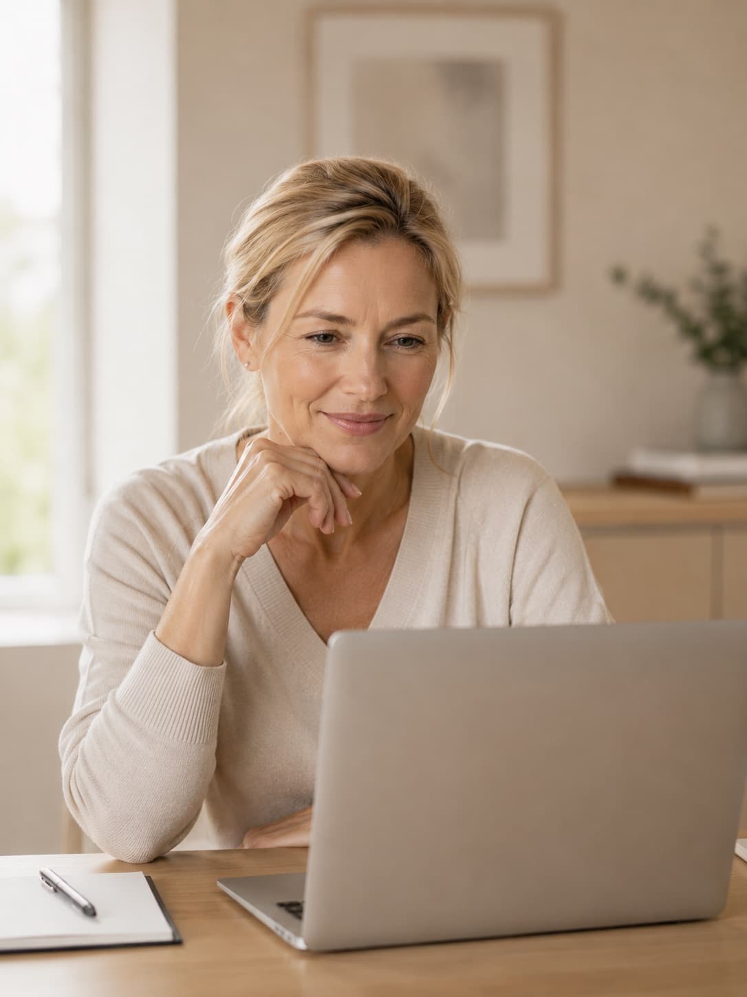 Frau während eines ruhigen Videogesprächs